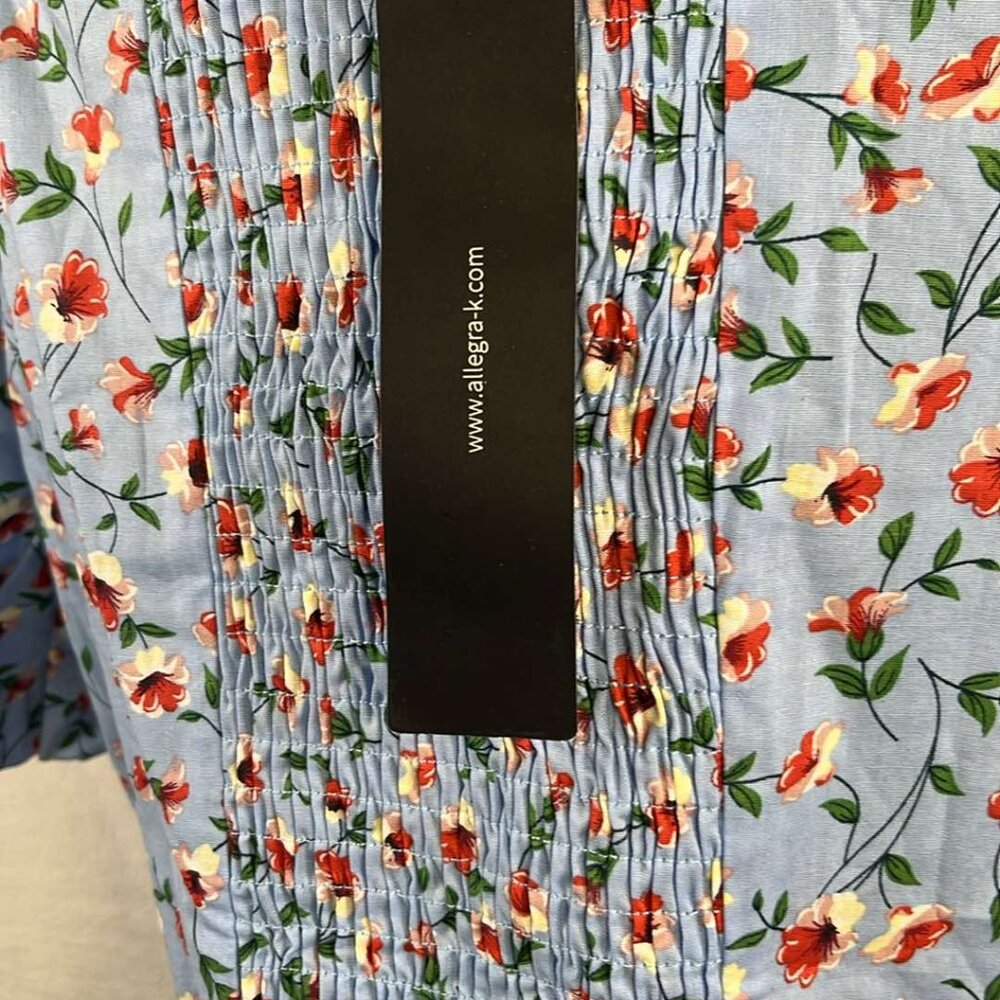 Allegra K Blue Floral Short Sleeve SZ L Top CottageCore CoquetteGirl Feminine - Picture 8 of 9